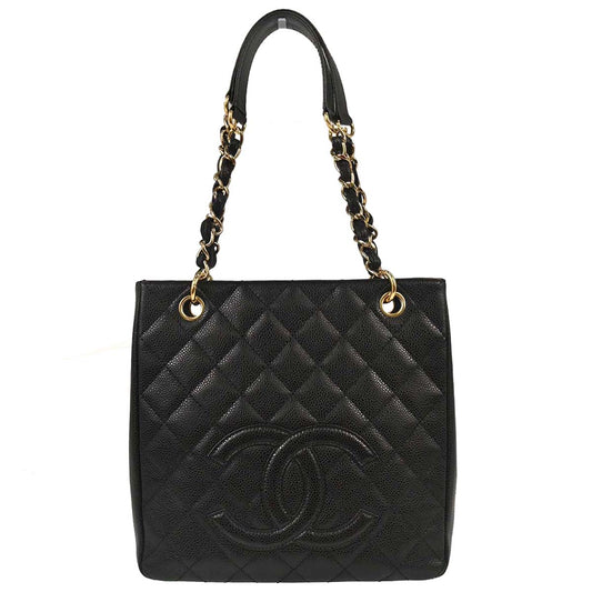 Chanel 2006-2008 Black Caviar Skin Petite Shopping Tote PST Chain Handbag