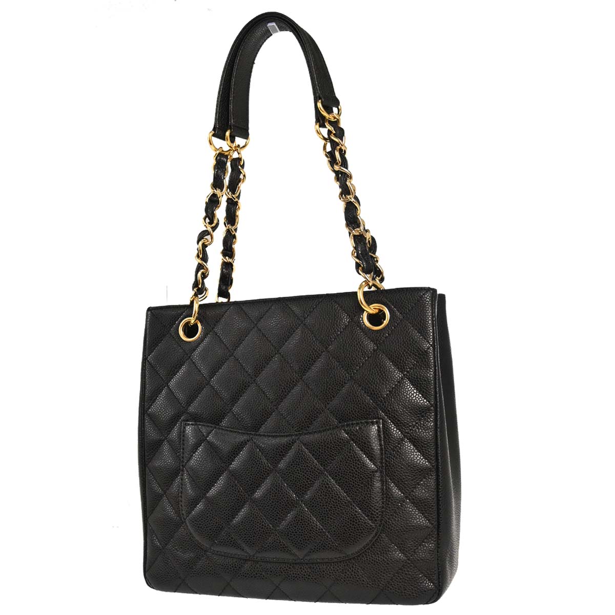 Chanel 2006-2008 Black Caviar Skin Petite Shopping Tote PST Chain Handbag