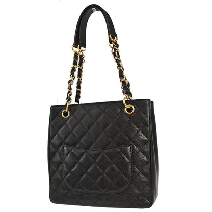 Chanel 2006-2008 Black Caviar Skin Petite Shopping Tote PST Chain Handbag