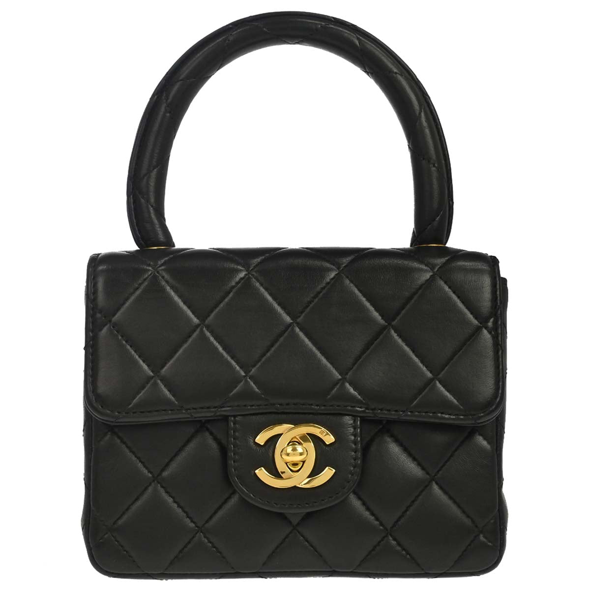Chanel 1991-1994 Black Lambskin Top Handle Handbag