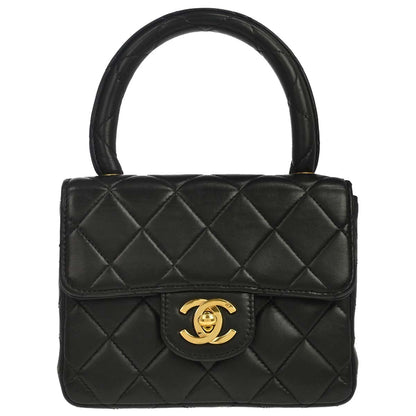Chanel 1991-1994 Black Lambskin Top Handle Handbag