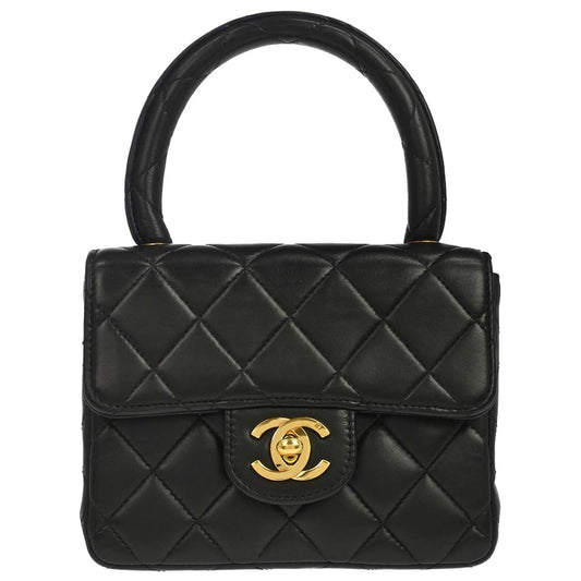 Chanel 1991-1994 Black Lambskin Top Handle Handbag
