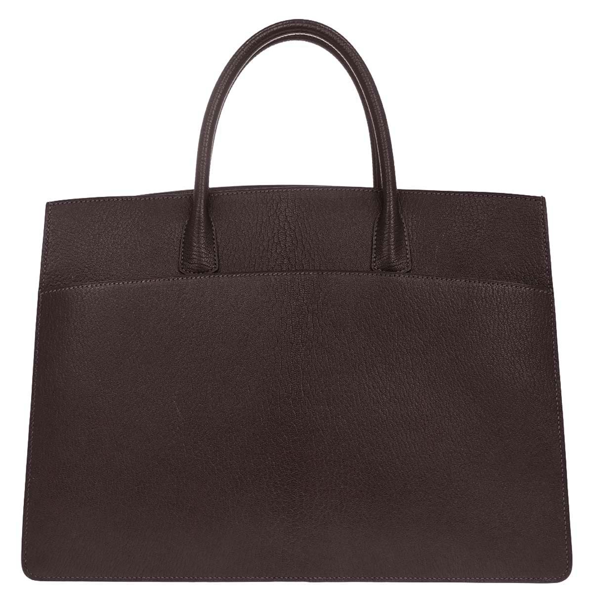 Hermes Chocolat Chevre Coromandel White Bus GM Tote Bag