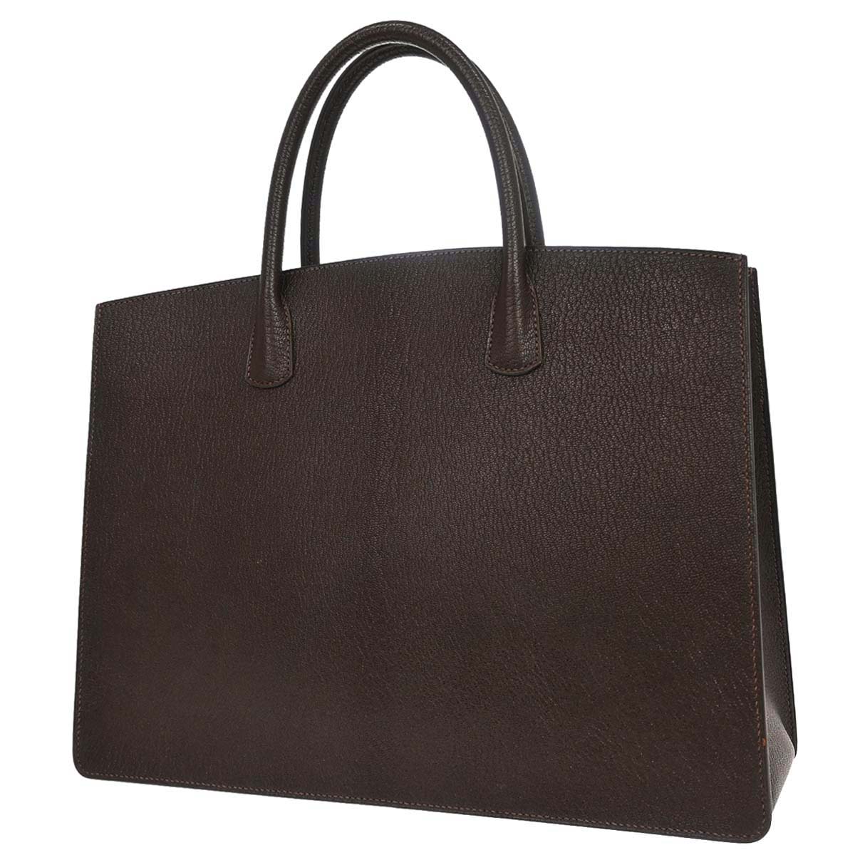 Hermes Chocolat Chevre Coromandel White Bus GM Tote Bag