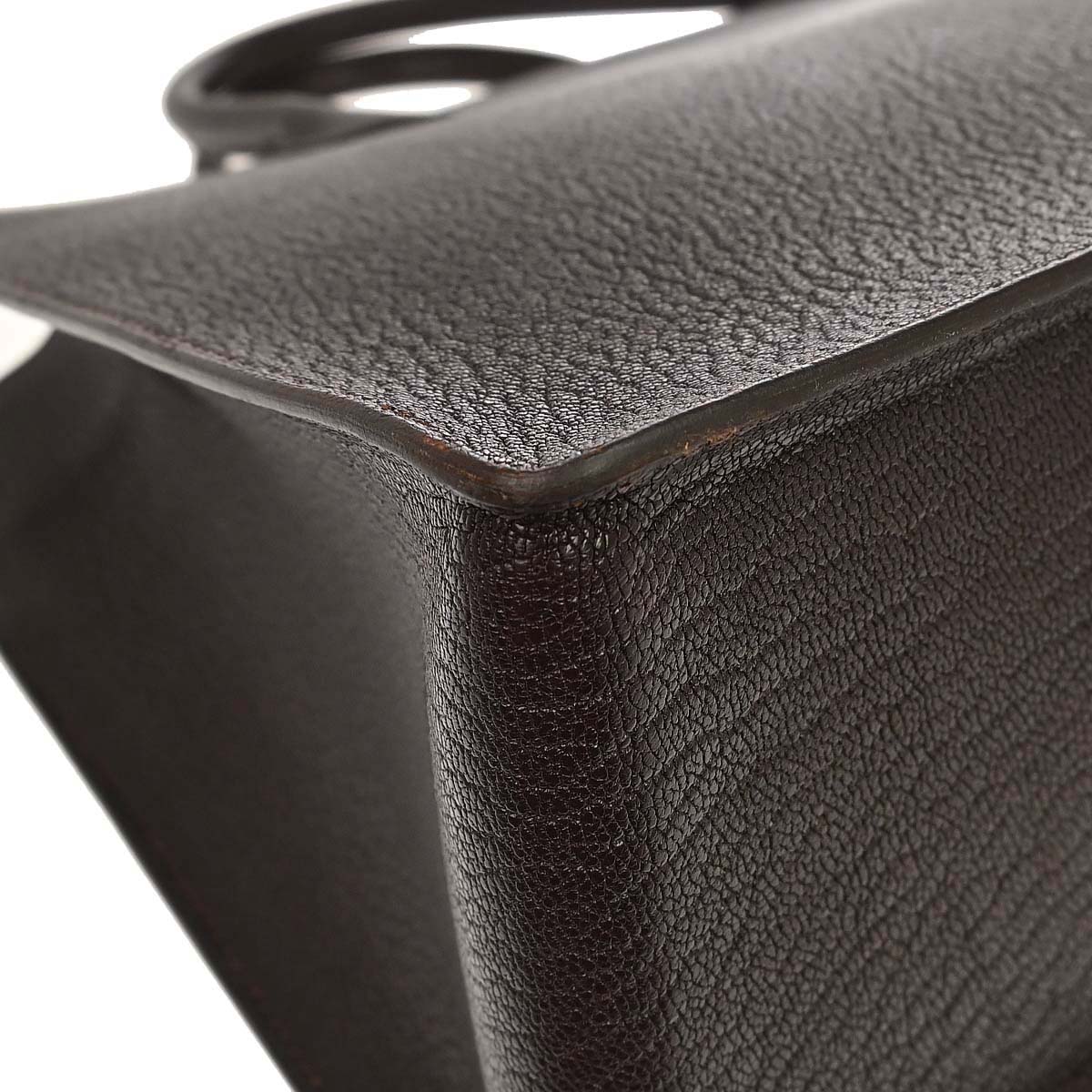 Hermes Chocolat Chevre Coromandel White Bus GM Tote Bag