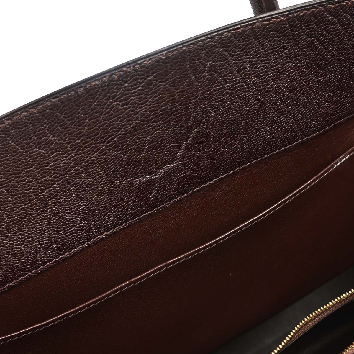 Hermes Chocolat Chevre Coromandel White Bus GM Tote Bag