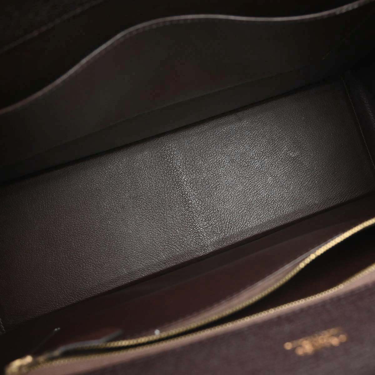 Hermes Chocolat Chevre Coromandel White Bus GM Tote Bag