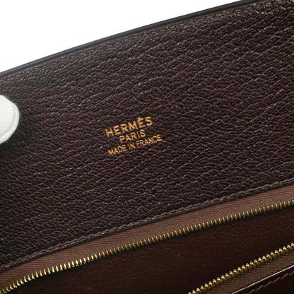 Hermes Chocolat Chevre Coromandel White Bus GM Tote Bag