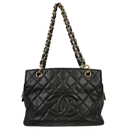 Chanel 2008-2009 Black Caviar Skin Petite Timeless Tote PTT Chain Handbag