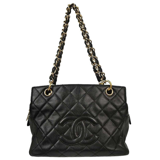Chanel 2008-2009 Black Caviar Skin Petite Timeless Tote PTT Chain Handbag