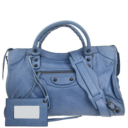 Balenciaga Blue Lambskin City Medium 2way Shoulder Handbag