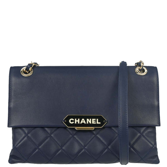 Chanel Navy Lambskin Label Click Flap Shoulder Bag