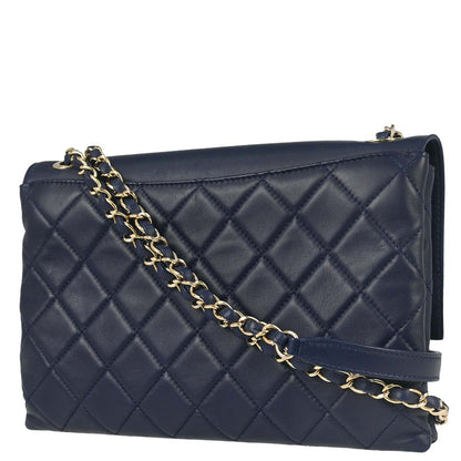 Chanel 2017 Navy Lambskin Label Click Flap Shoulder Bag