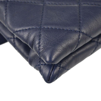 Chanel 2017 Navy Lambskin Label Click Flap Shoulder Bag