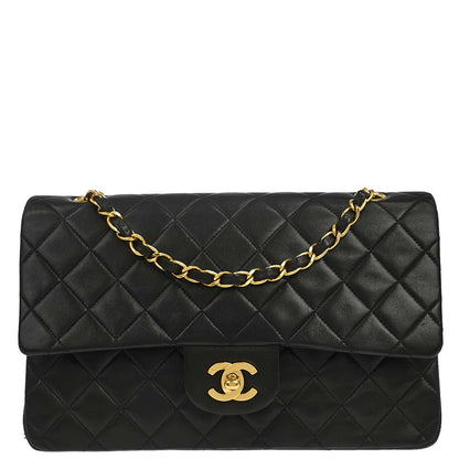 Chanel 1991-1994 Black Lambskin Medium Classic Double Flap Shoulder Bag