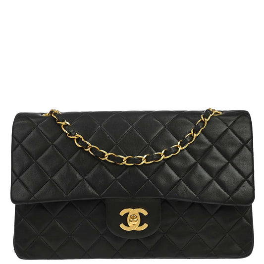 Chanel 1989-1991 Black Lambskin Single Flap Shoulder Bag