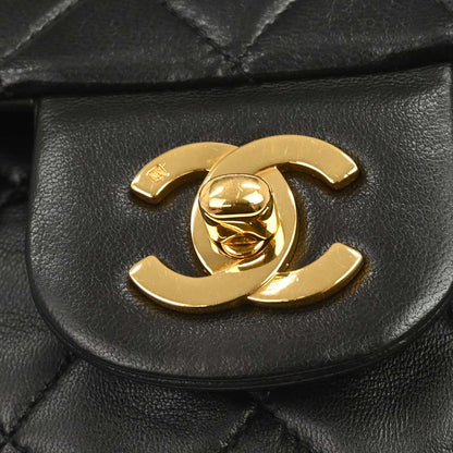 Chanel 1989-1991 Black Lambskin Single Flap Shoulder Bag