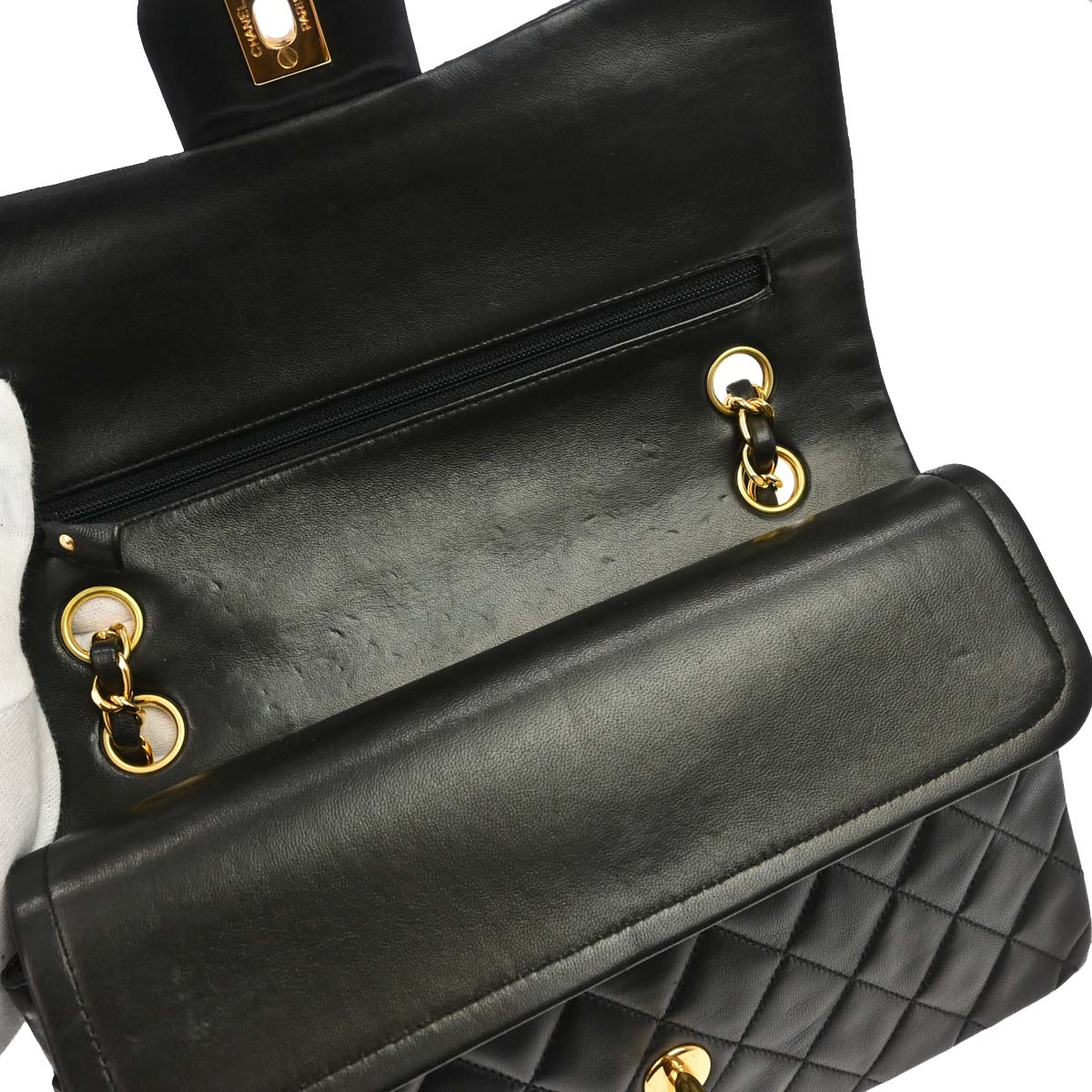 Chanel 1989-1991 Black Lambskin Single Flap Shoulder Bag