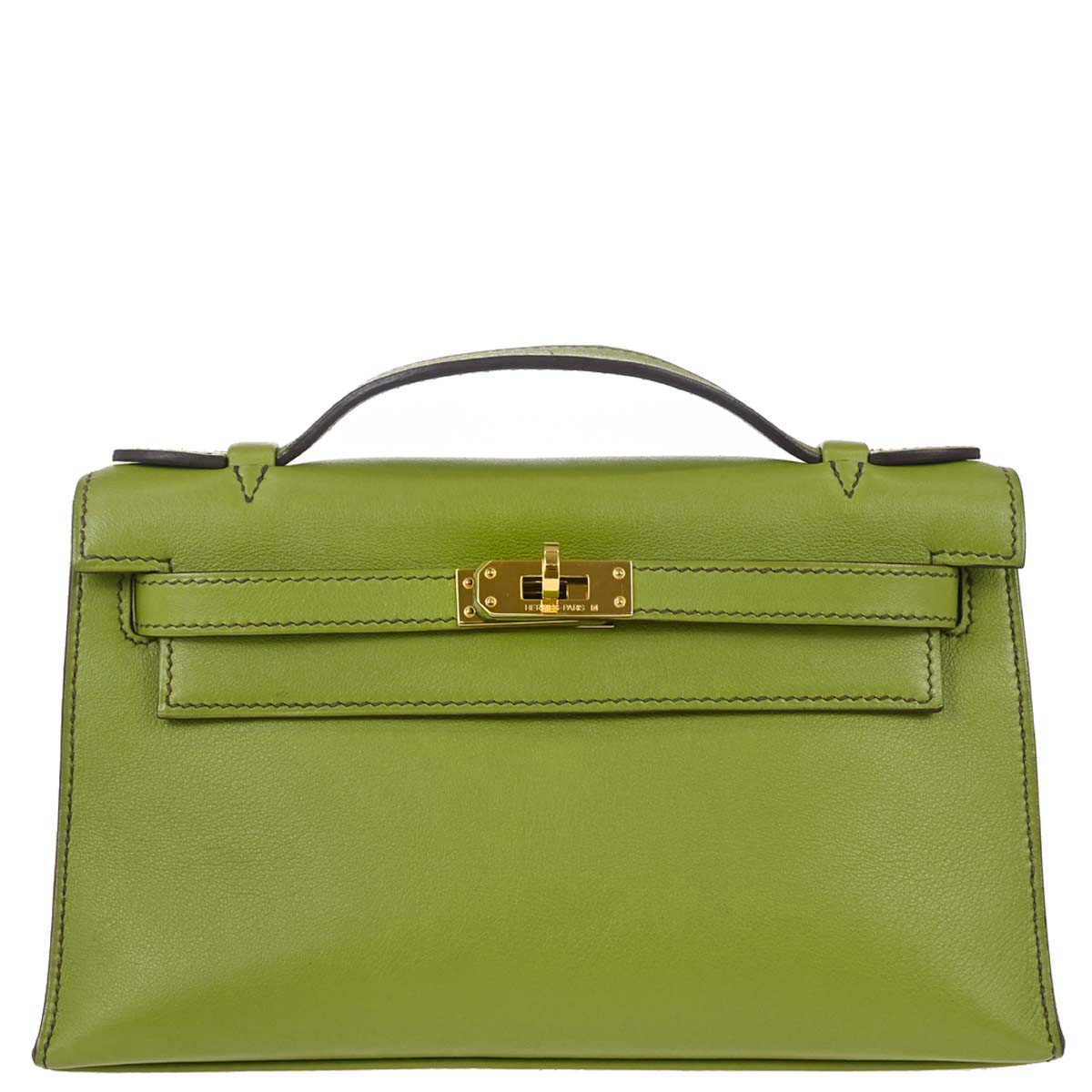 Hermes Anis Green Swift Kelly Pochette Handbag