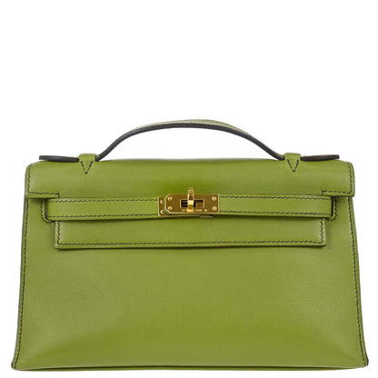 Hermes Anis Green Swift Kelly Pochette Handbag