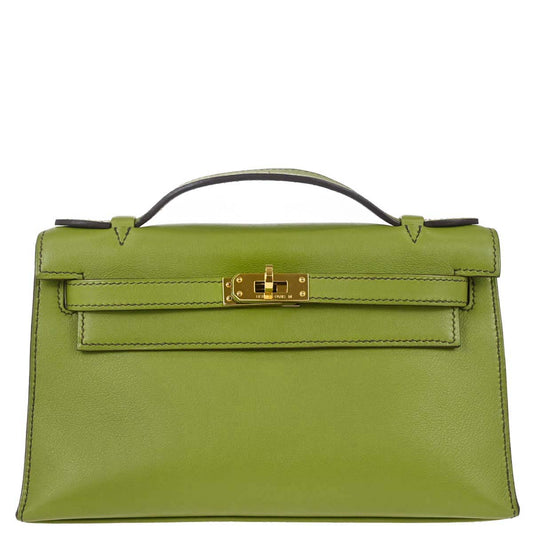Hermes Anis Green Swift Kelly Pochette Handbag