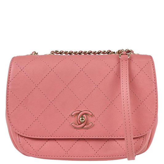 Chanel Pink Calfskin Stitched CC Flap Shoulder Bag