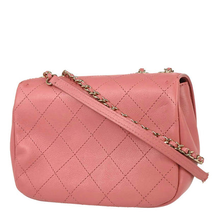 Chanel 2019 Pink Calfskin Stitched CC Flap Shoulder Bag