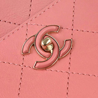 Chanel 2019 Pink Calfskin Stitched CC Flap Shoulder Bag