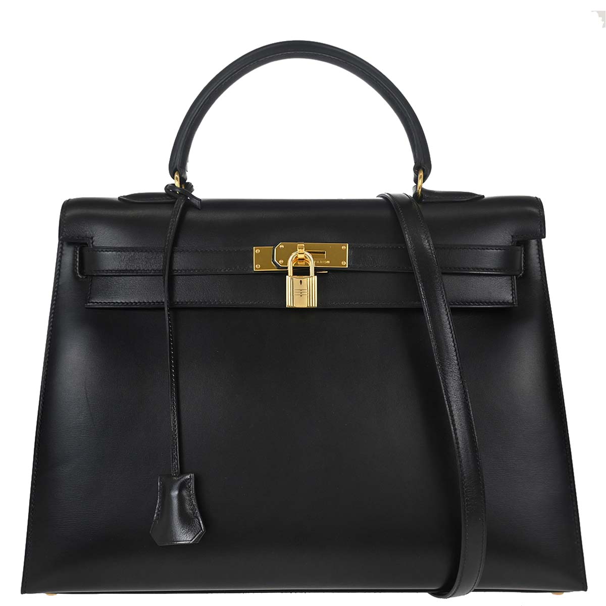 Hermes Black Box Calf Kelly 35 Sellier 2way Shoulder Handbag