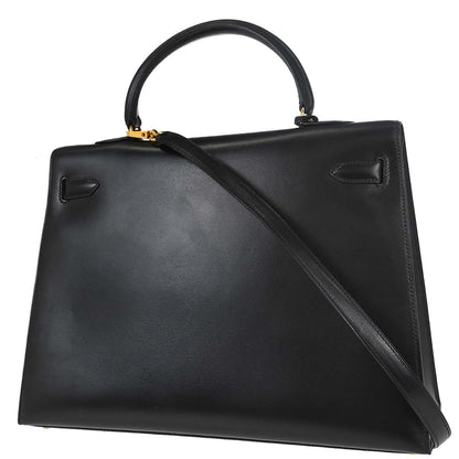 Hermes Black Box Calf Kelly 35 Sellier 2way Shoulder Handbag