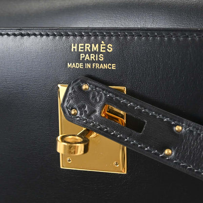 Hermes Black Box Calf Kelly 35 Sellier 2way Shoulder Handbag