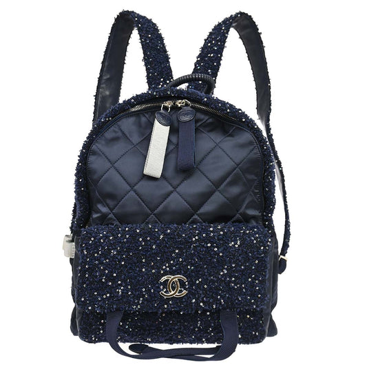Chanel Navy Tweed Nylon Sequins Astronaut Essentials Backpack