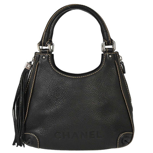 Chanel 2003-2004 Black Calfskin Fringe Hobo Handbag