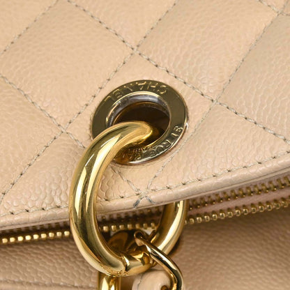 Chanel 2010-2011 Beige Caviar Skin Grand Shopping Tote GST Chain Handbag