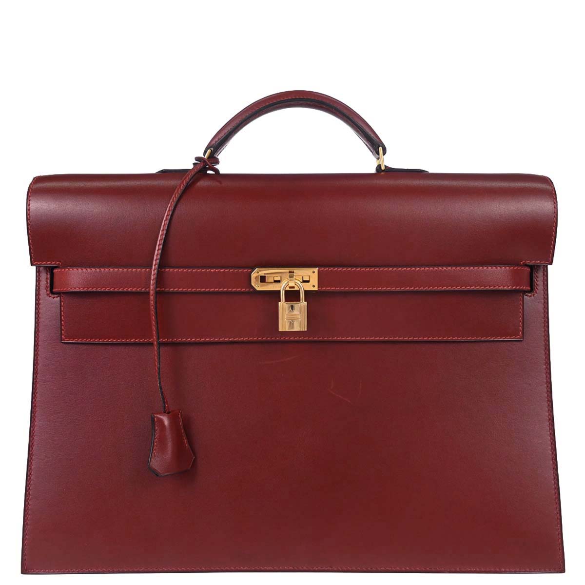 Hermes Rouge H Box Calf Kelly Depeche 38 Business Handbag