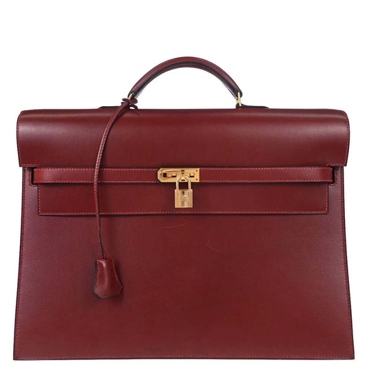 Hermes Rouge H Box Calf Kelly Depeche 38 Business Handbag