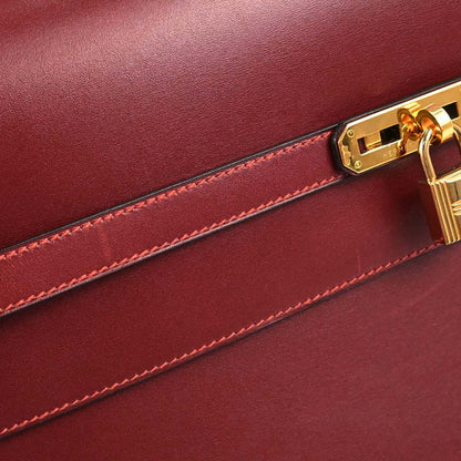 Hermes Rouge H Box Calf Kelly Depeche 38 Business Handbag