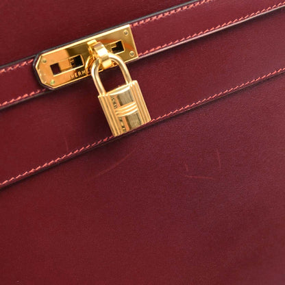 Hermes Rouge H Box Calf Kelly Depeche 38 Business Handbag