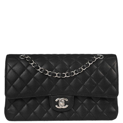 Chanel Black Caviar Skin Medium Classic Double Flap Shoulder Bag