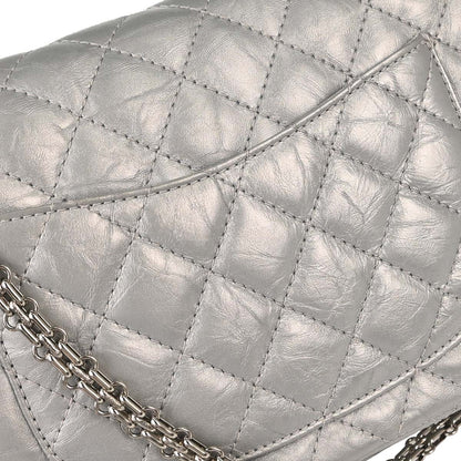 Chanel 2017-2018 Silver Calfskin 2.55 Double Flap Shoulder Bag