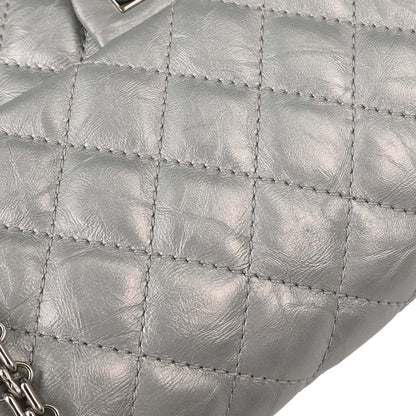 Chanel 2017-2018 Silver Calfskin 2.55 Double Flap Shoulder Bag