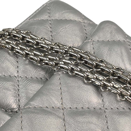 Chanel 2017-2018 Silver Calfskin 2.55 Double Flap Shoulder Bag