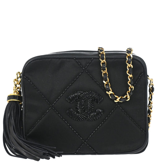 Chanel 1989-1991 Black Satin Camera Bag