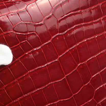 Hermes * Rouge Garance Porosus Kelly 28 Sellier 2way Shoulder Handbag