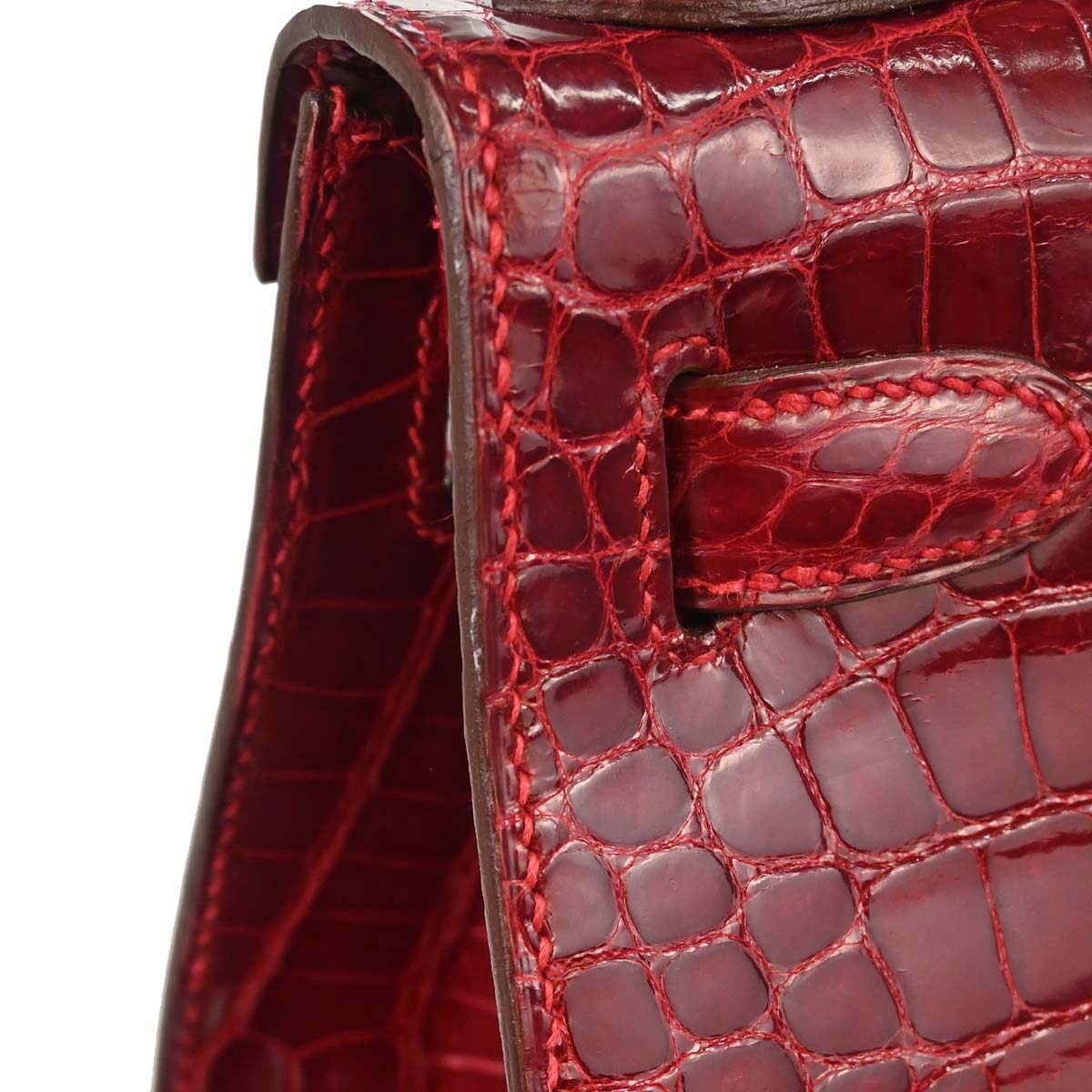 Hermes * Rouge Garance Porosus Kelly 28 Sellier 2way Shoulder Handbag