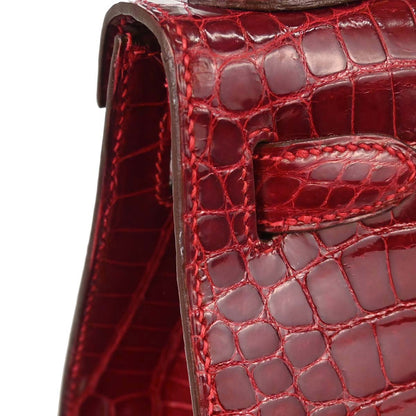 Hermes * Rouge Garance Porosus Kelly 28 Sellier 2way Shoulder Handbag