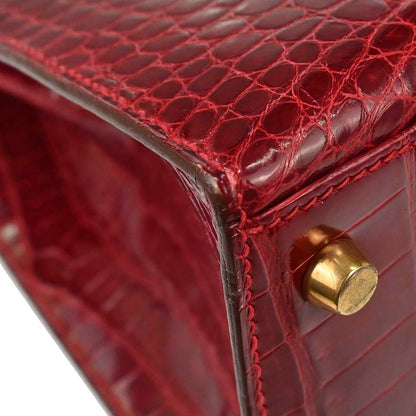 Hermes * Rouge Garance Porosus Kelly 28 Sellier 2way Shoulder Handbag