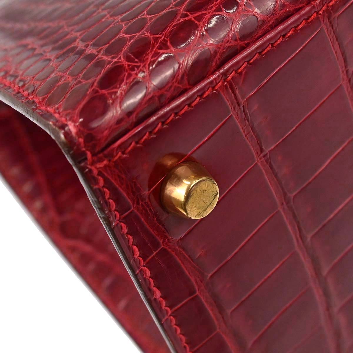 Hermes * Rouge Garance Porosus Kelly 28 Sellier 2way Shoulder Handbag