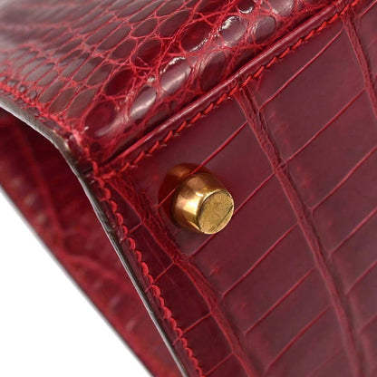 Hermes * Rouge Garance Porosus Kelly 28 Sellier 2way Shoulder Handbag