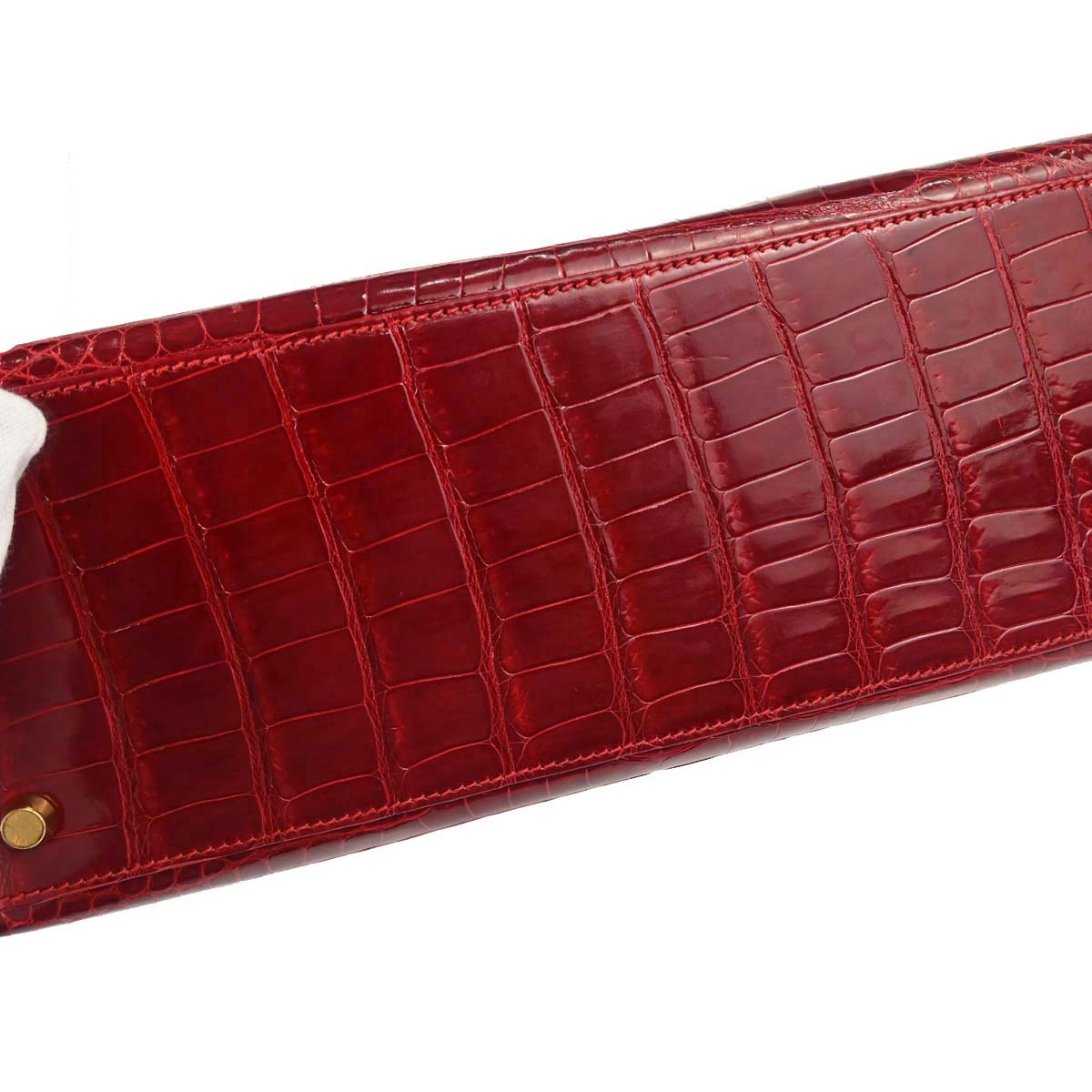 Hermes * Rouge Garance Porosus Kelly 28 Sellier 2way Shoulder Handbag